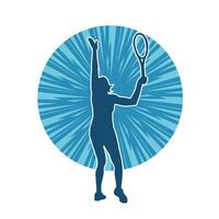 Silhouette of a female tennis player in action pose. Silhouette of a woman playing tennis sport with racket. vector