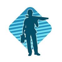 Silhouette of a construction worker carrying wood boards. vector