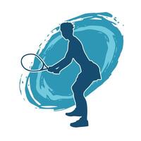 Silhouette of a female tennis player in action pose. Silhouette of a woman playing tennis sport with racket. vector