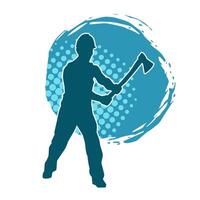 Silhouette of a worker in action pose using his axe tool. vector