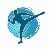 Silhouette of a male model doing martial art kick pose. Silhouette of a martial art kicking pose. vector