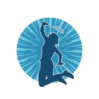 Silhouette of a slim female athlete doing badminton sport. Silhouette of a woman badminton sport player in action pose. vector