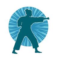 Silhouette of a slim female doing martial art pose. Silhouette of a martial art woman in action pose. vector