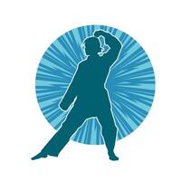 Silhouette of a slim female doing martial art pose. Silhouette of a martial art woman in action pose. vector