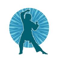 Silhouette of a slim female doing martial art pose. Silhouette of a martial art woman in action pose. vector