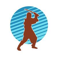 Silhouette of a male fighter in martial art costume carrying samurai sword weapon. vector