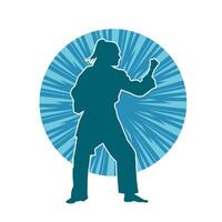 Silhouette of a slim female doing martial art pose. Silhouette of a martial art woman in action pose. vector