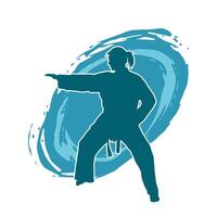 Silhouette of a slim female doing martial art pose. Silhouette of a martial art woman in action pose. vector