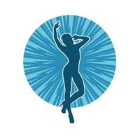 Silhouette of a female dancer in action pose. Silhouette of a slim woman in dancing pose. vector