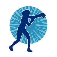 Silhouette of woman boxing athlete in action pose. Silhouette of a female wearing boxing gloves for boxing sport. vector