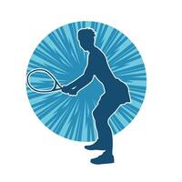 Silhouette of a female tennis player in action pose. Silhouette of a woman playing tennis sport with racket. vector