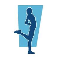 Silhouette of slim female doing exercise. Silhouette of a sporty woman doing gym workout pose. vector