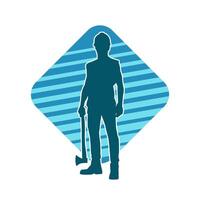 Silhouette of a worker in action pose using his axe tool. vector