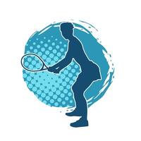 Silhouette of a male tennis player in action pose. Silhouette of a man playing tennis sport with racket. vector