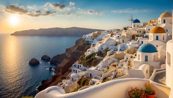 AI generated Beautiful Oia town in Greece background photo
