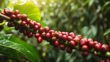 ai generado café madurez en un plantación foto