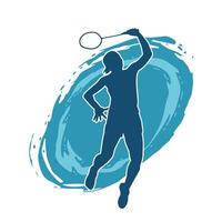 Silhouette of a slim female athlete doing badminton sport. Silhouette of a woman badminton sport player in action pose. vector