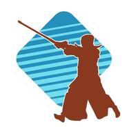 Silhouette of a sword warrior in action pose. Silhouette of a martial art person carrying sword weapon. Silhouette of kendo martial art pose. vector