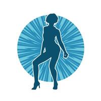 Silhouette of a female dancer in action pose. Silhouette of a slim woman in dancing pose. vector