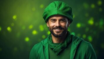 AI generated Stylish happy man in green hat and green clothes photo