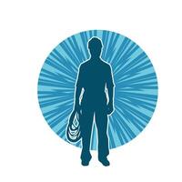 Silhouette of man in construction worker costume. Silhouette of construction worker male in pose. vector