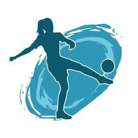 Silhouette of a female soccer player kicking a ball. Silhouette of a football player woman in action pose. vector