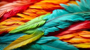 ai generado multicolor plumas de cerca antecedentes foto