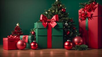 AI generated Christmas tree, toys, gift box photo