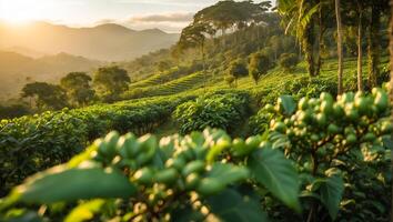 AI generated Coffee ripening on a plantation photo