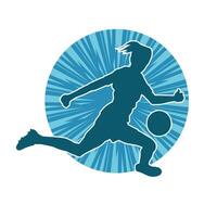 Silhouette of a female soccer player kicking a ball. Silhouette of a football player woman in action pose. vector