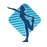 Silhouette of slim female doing exercise. Silhouette of a sporty woman doing gym workout pose. vector