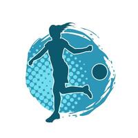 Silhouette of a female soccer player kicking a ball. Silhouette of a football player woman in action pose. vector