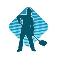 silueta de un trabajador que lleva pala herramienta. silueta de un trabajador en acción actitud utilizando pala herramienta. vector