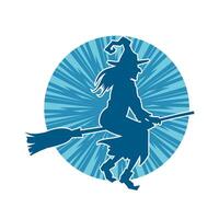 Silhouette of a female witch ride broom vector
