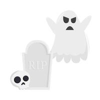 ghost  with skull in tombstone illustration vector