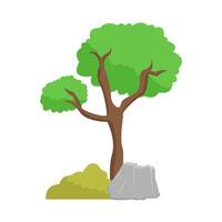 tree, grass with stone illustration vector