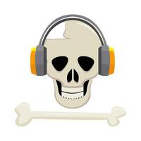 headphone in skull with bone illustration vector