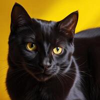 AI generated Black cat on yellow background. Generative AI photo