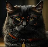 AI generated Cute intelligent cat in glasses. Generative AI photo