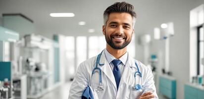 AI generated Smiling male doctor in clinic photo