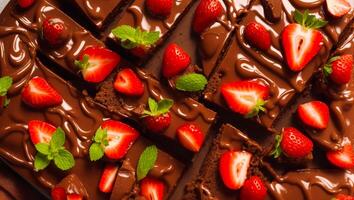 Delicious chocolate cake with strawberries photo