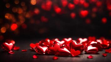 AI generated Beautiful diamond red hearts on a dark background photo