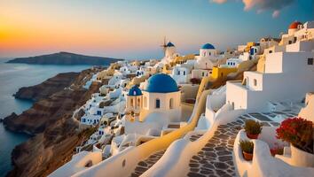 AI generated Beautiful Oia town in Greece background photo