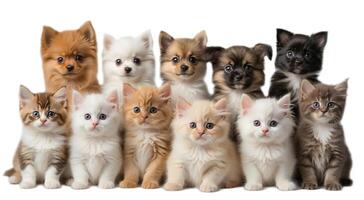 AI generated Many different puppies and kittens isolated on a white background photo