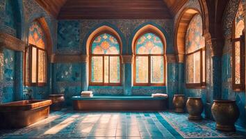 AI generated Beautiful bathroom in traditional Turkish style photo