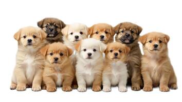 AI generated Many different puppies isolated on a white background photo