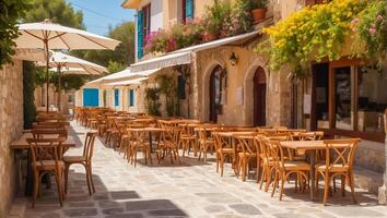 ai generado verano café en el calle en Grecia foto