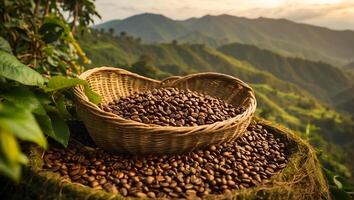 AI generated Coffee harvest on plantation photo
