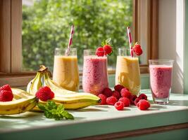 AI generated Strawberry and banana smoothie photo