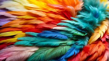 ai generado multicolor plumas de cerca antecedentes foto